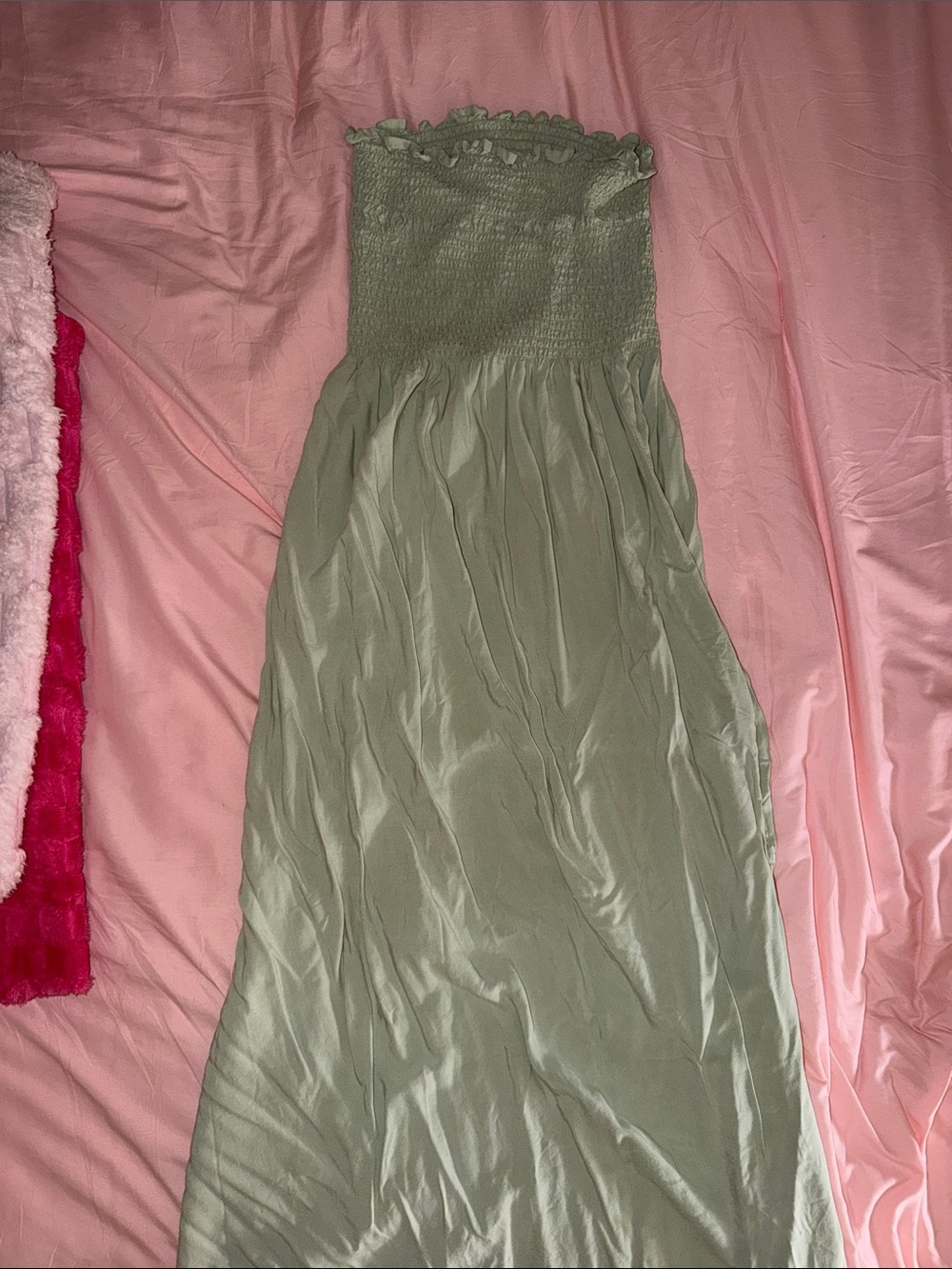 Light Green Smocked Strapless Maxi Dress